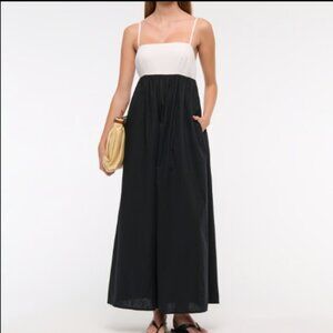 ABERCROMBIE & FITCH A&F TIE BACK BABYDOLL MAXI DRESS BLACK WHITE NWOT $120 LINEN